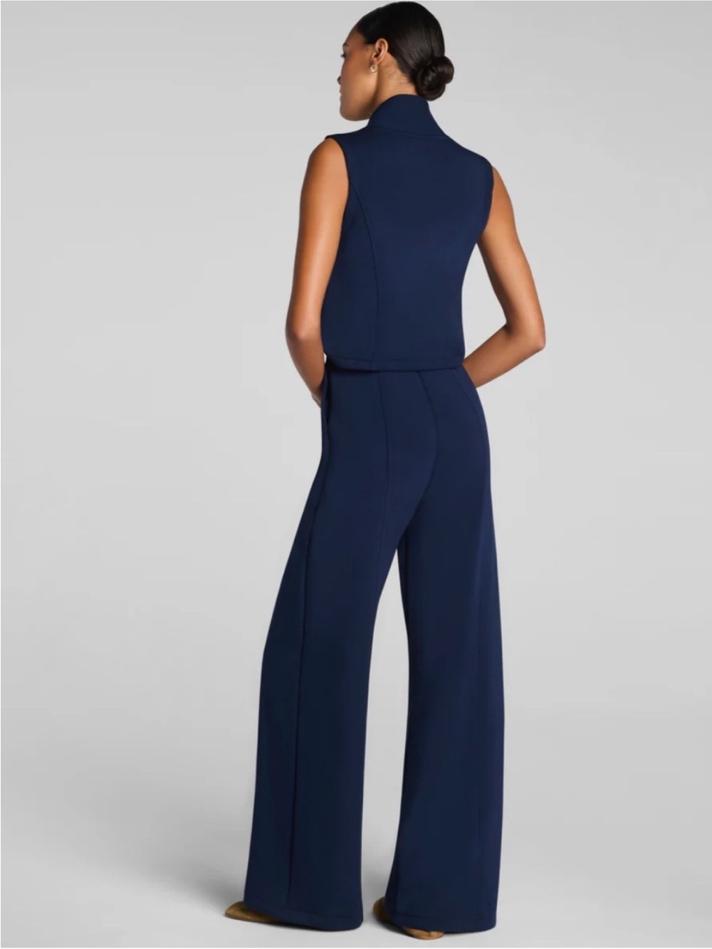 SPANX AirEssentials Shawl Collar Half Zip Jumpsuit Large Reg Timeless Navy NWT - Picture 3 of 12